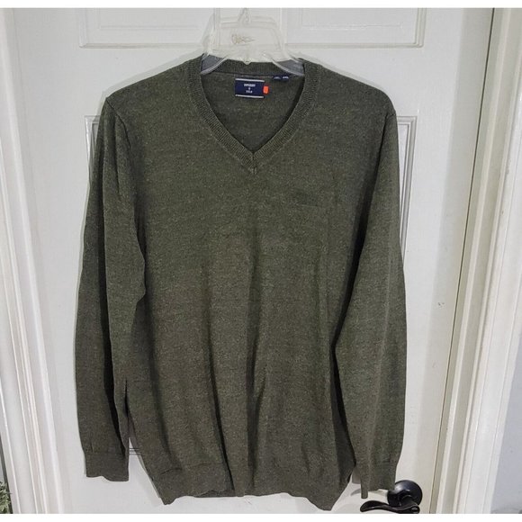Superdry Mens Green V Neck Pullover Sweater Long‎ Sleeve Embroidered Size 2XL - Picture 3 of 8